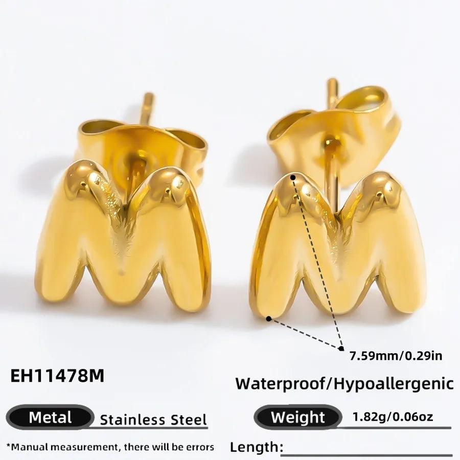 1 Pair Simple Style Letter Plating 304 Stainless Steel 18K Gold Plated Ear Studs - Lilah jewellery boutique 