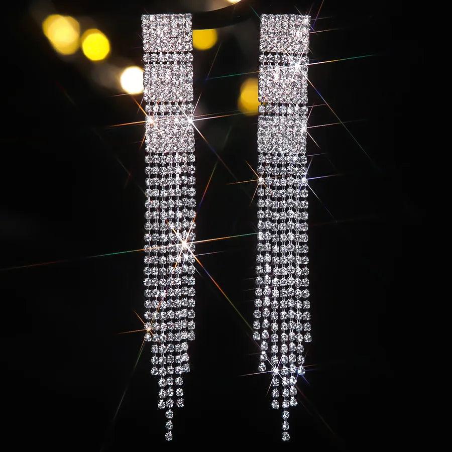 1 Pair Simple Style Classic Style Tassel Inlay 316 Stainless Steel Rhinestones Drop Earrings - Lilah jewellery boutique 