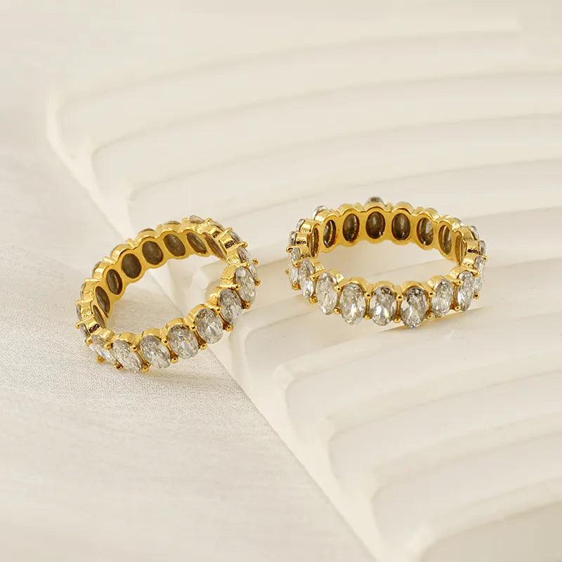 Jewelry Shiny Round 304 Stainless Steel Zircon 18K Gold Plated Plating Rings - Lilah jewellery boutique 