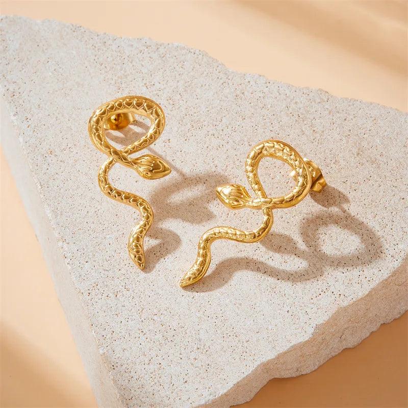 1 Pair Exaggerated Modern Style Classic Style Snake 304 Stainless Steel 18K Gold Plated Ear Studs - Lilah jewellery boutique 