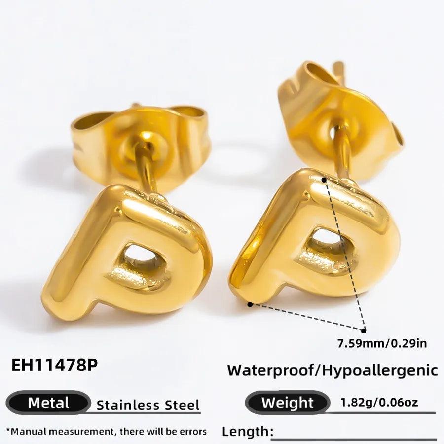 1 Pair Simple Style Letter Plating 304 Stainless Steel 18K Gold Plated Ear Studs - Lilah jewellery boutique 