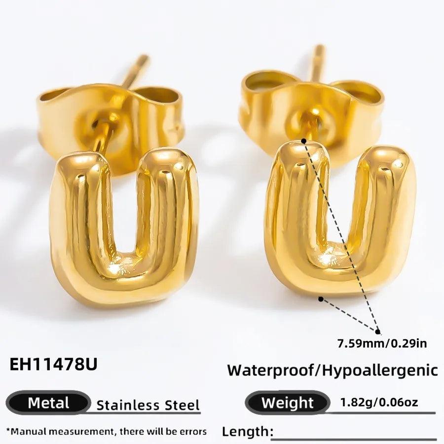 1 Pair Simple Style Letter Plating 304 Stainless Steel 18K Gold Plated Ear Studs - Lilah jewellery boutique 