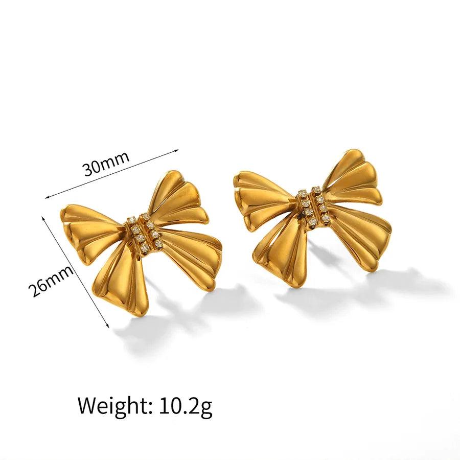 1 Pair IG Style Simple Style Commute Bow Knot Polishing Inlay 304 Stainless Steel Zircon 18K Gold Plated Ear Studs - Lilah jewellery boutique 