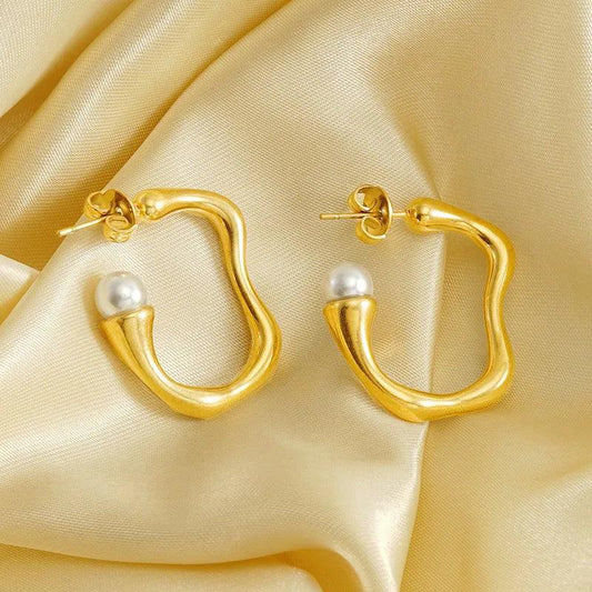 fashion geometric stainless steel irregular gold plated artificial pearls earrings 1 pair - Lilah jewellery boutique 