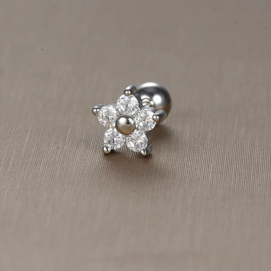 1 piece sweet simple style flower plating inlay titanium steel zircon ear studs - Lilah jewellery boutique 