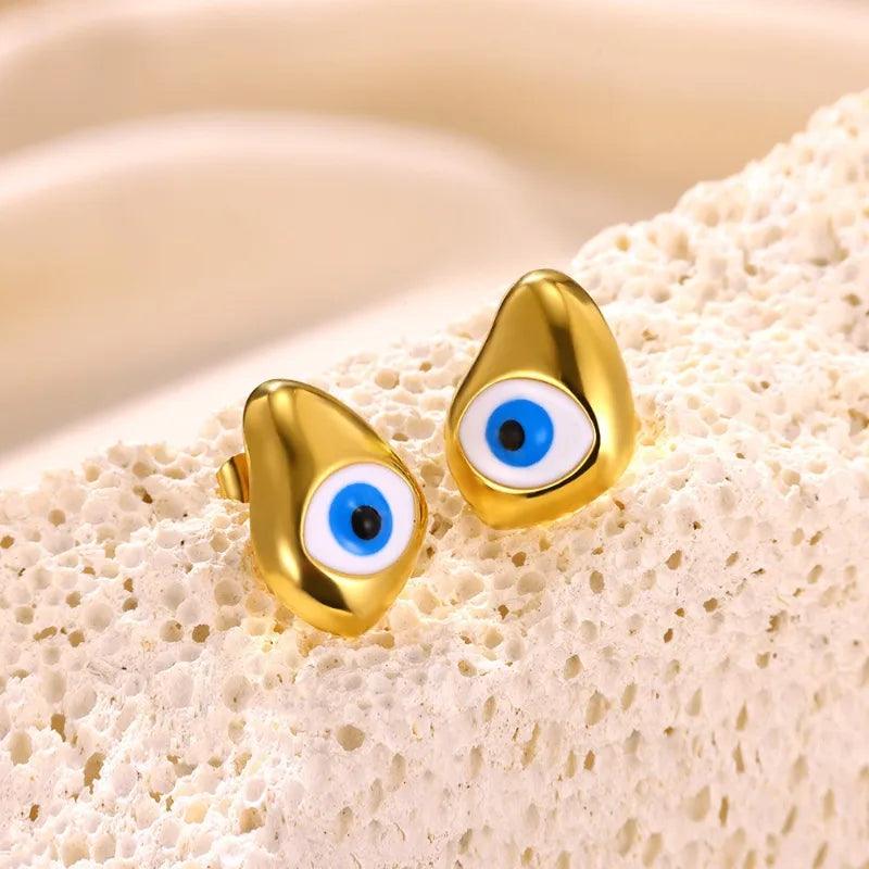 Σκουλαρίκια σταγόνα με ματάκι Devil's Eye Water Droplets 304 Stainless Steel Earrings - Lilah jewellery boutique 