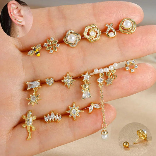 1 Piece Elegant Classic Style Geometric Bee Plating 304 Stainless Steel Artificial Pearls Zircon Drop Earrings Ear Studs - Lilah jewellery boutique 