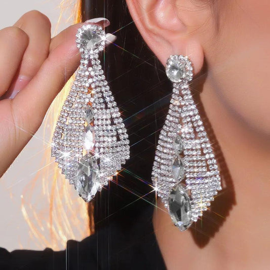 1 Pair Rock Simple Style Shiny Tassel Inlay 316 Stainless Steel Artificial Rhinestones Drop Earrings - Lilah jewellery boutique 