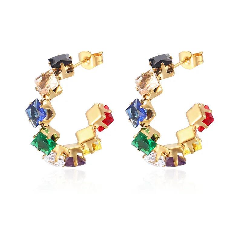 Κρίκοι με στρας 201 Stainless Steel Zircon 18K Gold Plated Earrings - Lilah jewellery boutique 