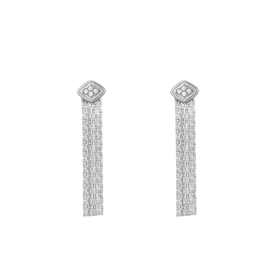 1 Pair Original Design Simple Style Geometric Tassel Inlay Titanium Steel Zircon Drop Earrings - Lilah jewellery boutique 