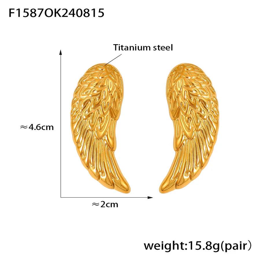 Σκουλαρίκια Φτερά Titanium Steel 18K Gold Plated Ear Studs - Lilah jewellery boutique 