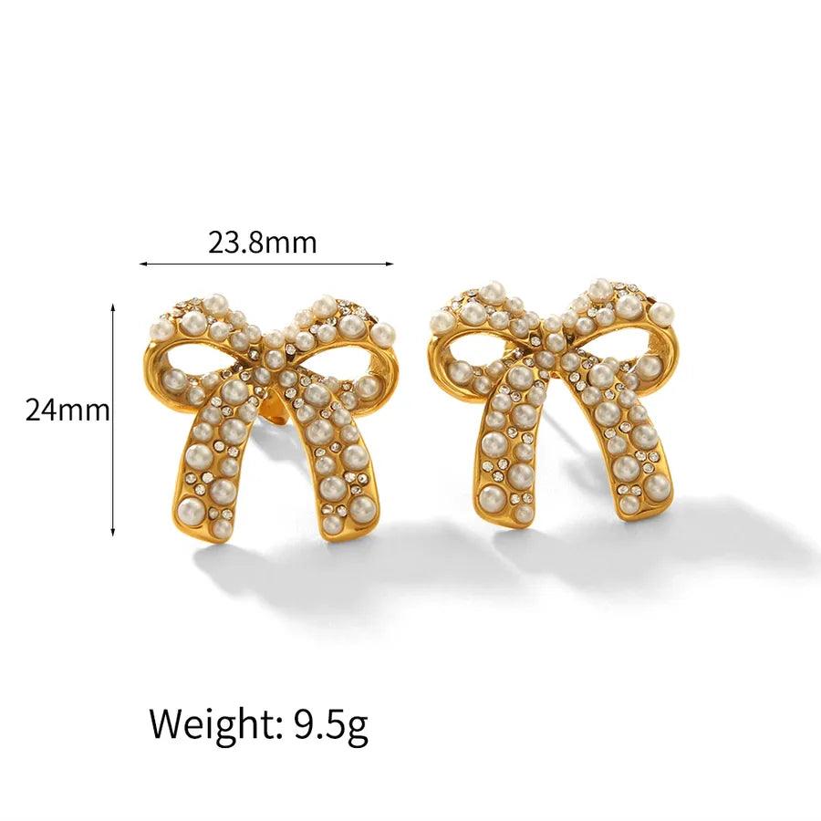 1 Pair IG Style Simple Style Commute Bow Knot Polishing Inlay 304 Stainless Steel Zircon 18K Gold Plated Ear Studs - Lilah jewellery boutique 