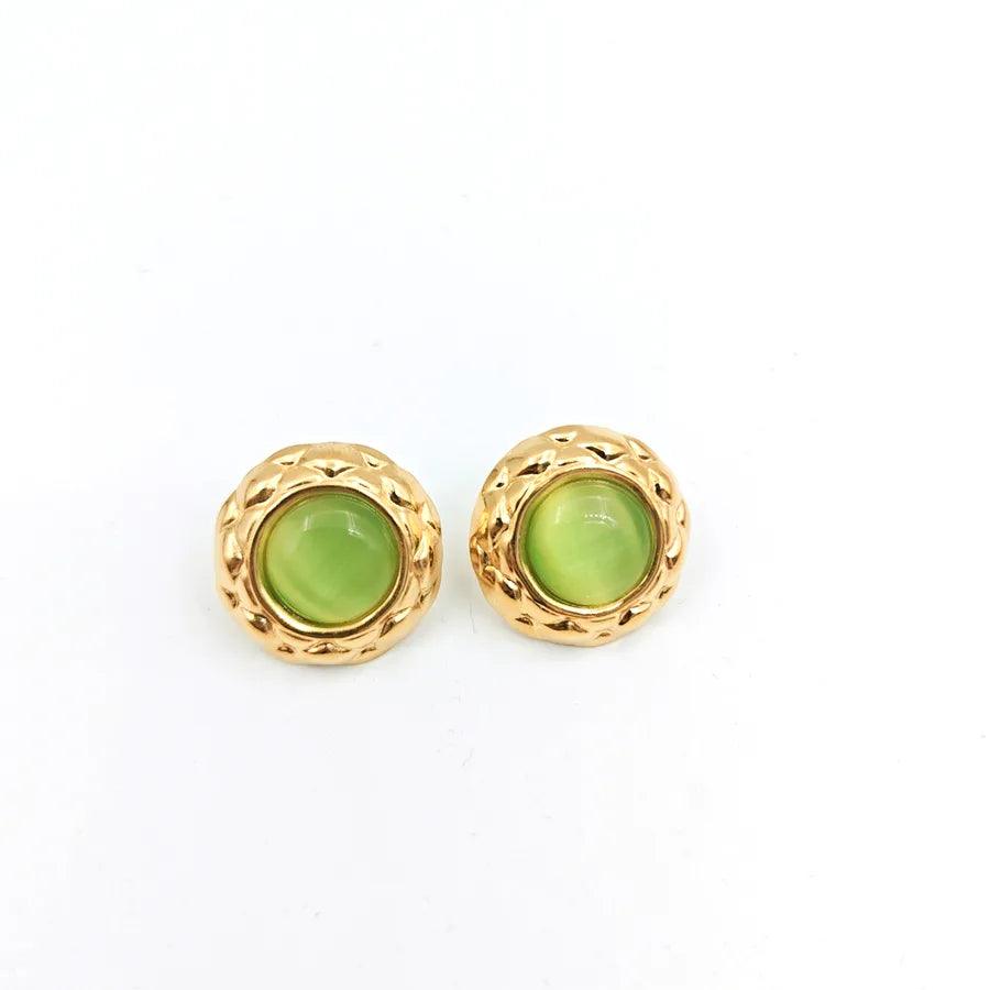 Σκουλαρίκια με πέτρες Round Inlay 304 Stainless Steel Artificial Gemstones Natural Stone Ear Studs - Lilah jewellery boutique 