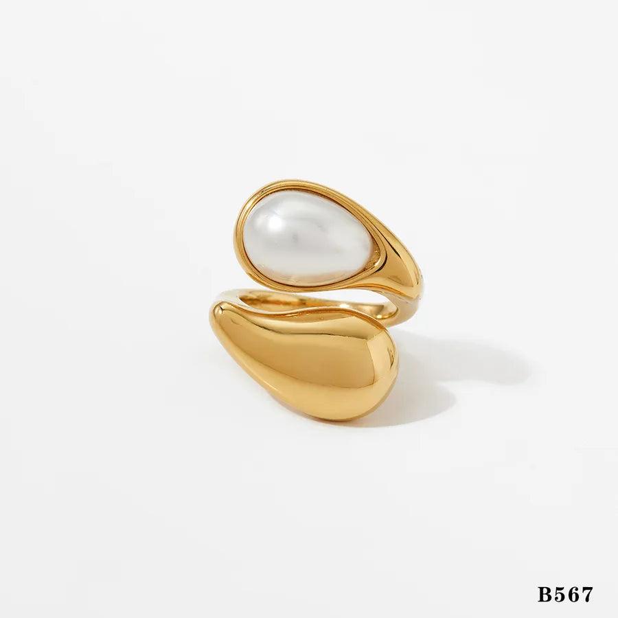 Jewelry Modern Style 316 Stainless Steel Pearl Tiger Eye 16K Gold Plated Open Rings - Lilah jewellery boutique 