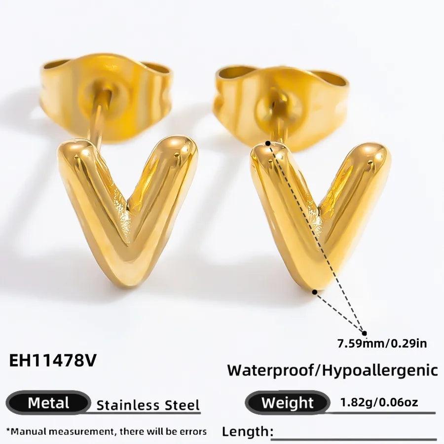 1 Pair Simple Style Letter Plating 304 Stainless Steel 18K Gold Plated Ear Studs - Lilah jewellery boutique 