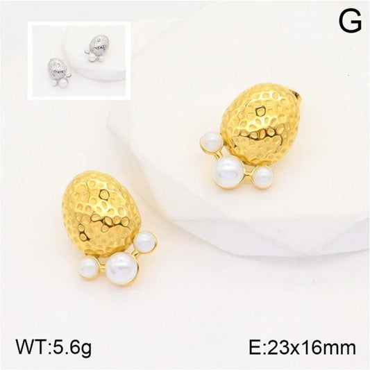 Σκουλαρίκια πατούσακι με πέρλες Pearl Foot Plating Inlay 304 Stainless Steel Pearl 18K Gold Plated Ear Studs - Lilah jewellery boutique 