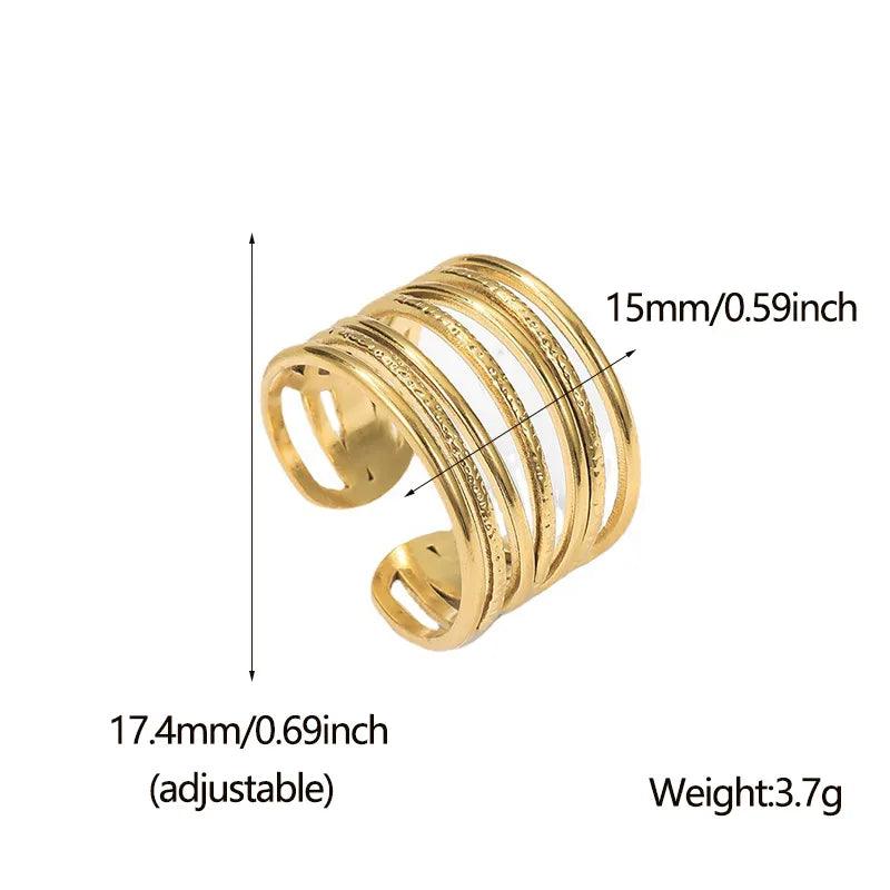 retro stripe solid color stainless steel hollow out open ring - Lilah jewellery boutique 