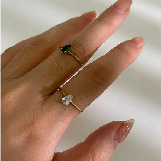 Wholesale Jewelry Basic Simple Style Classic Style Water Droplets 316L Stainless Steel Rhinestones 18K Gold Plated Inlay Open Rings - Lilah jewellery boutique 