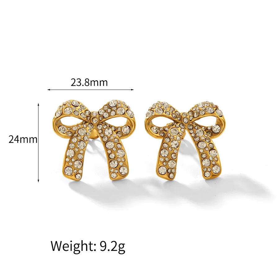 1 Pair IG Style Simple Style Commute Bow Knot Polishing Inlay 304 Stainless Steel Zircon 18K Gold Plated Ear Studs - Lilah jewellery boutique 