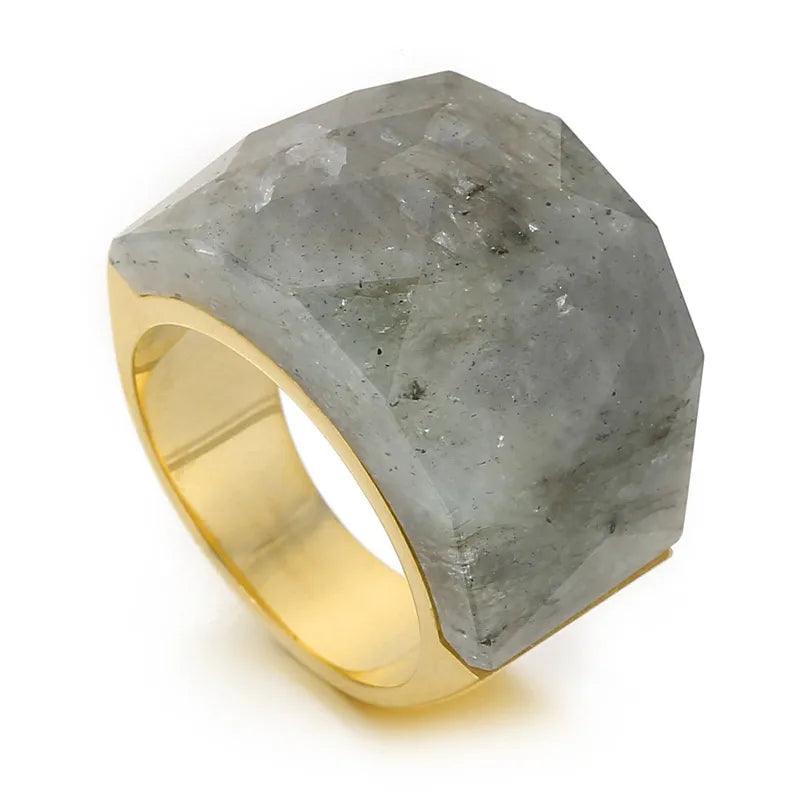 fashion round stainless steel plating inlay natural stone rings 1 piece - Lilah jewellery boutique 