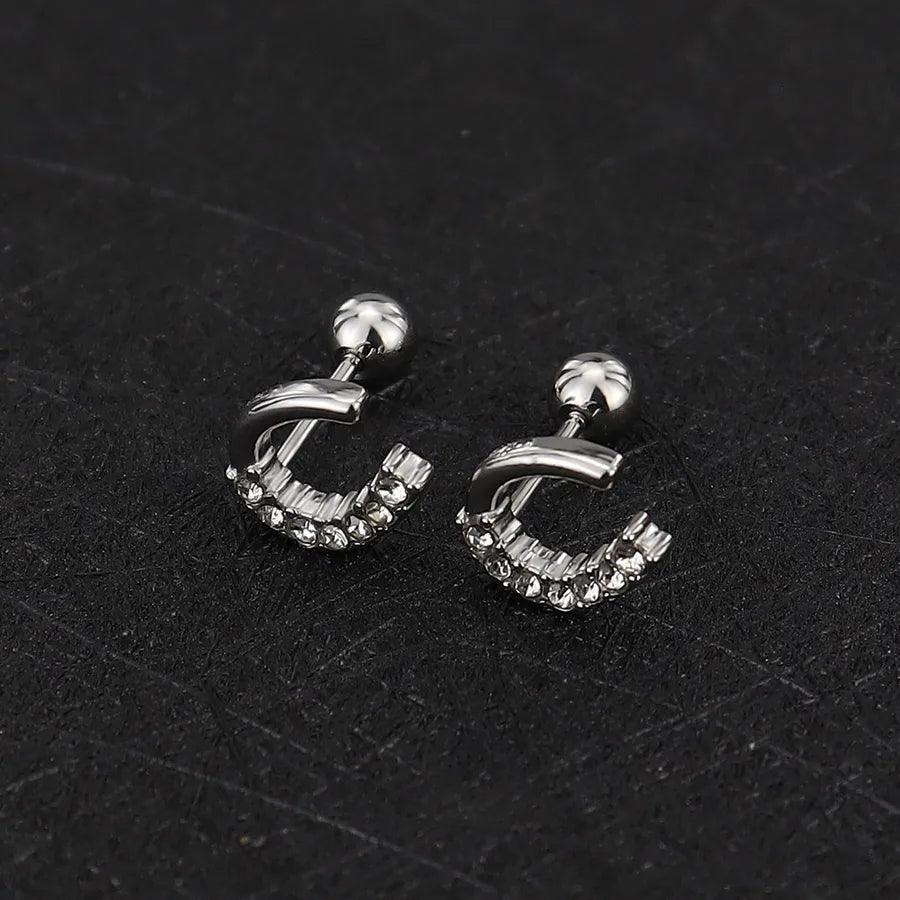 1 Piece Simple Style Commute Geometric Plating Titanium Steel Ear Studs - Lilah jewellery boutique 