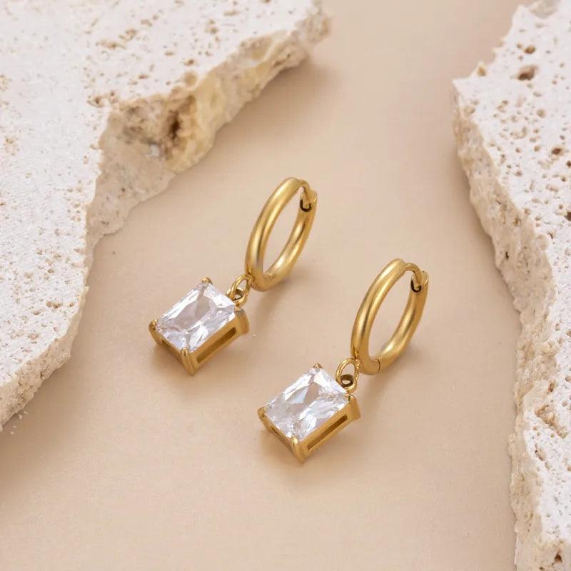 1 Pair Modern Style Semicircle Round Square Plating Inlay 304 Stainless Steel Artificial Gemstones Earrings - Lilah jewellery boutique 