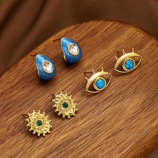 1 Pair Vintage Style Sun Water Droplets Eye 304 Stainless Steel Ear Studs - Lilah jewellery boutique 