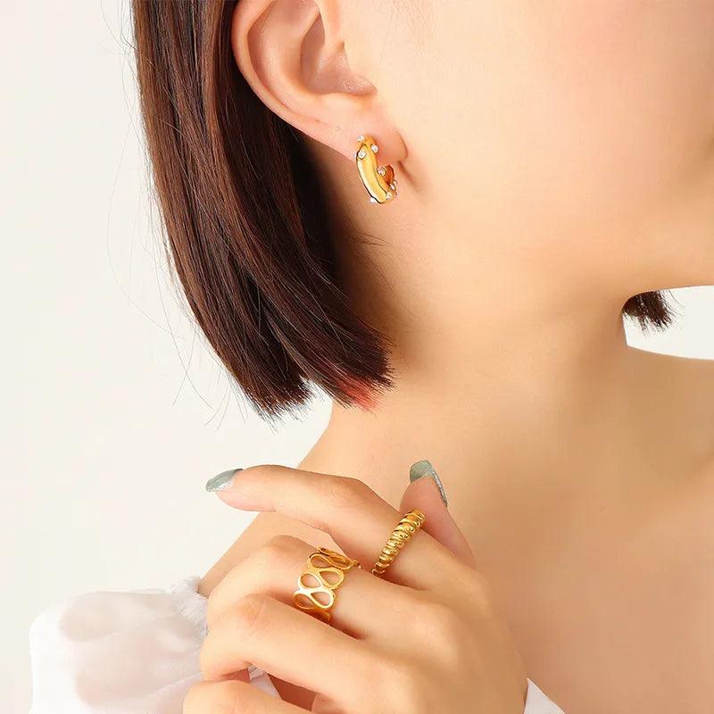 Κρίκοι με στρας 304 Stainless Steel 18K Gold Plated Earrings - Lilah jewellery boutique 