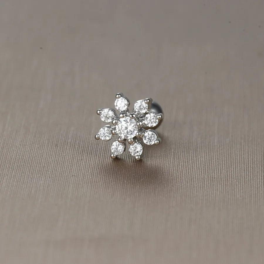 1 piece sweet simple style flower plating inlay titanium steel zircon ear studs - Lilah jewellery boutique 