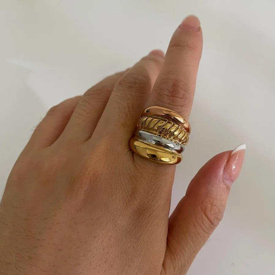 Wholesale Jewelry Nordic Style Simple Style Geometric 316L Stainless Steel 18K Gold Plated Layered Rings - Lilah jewellery boutique 