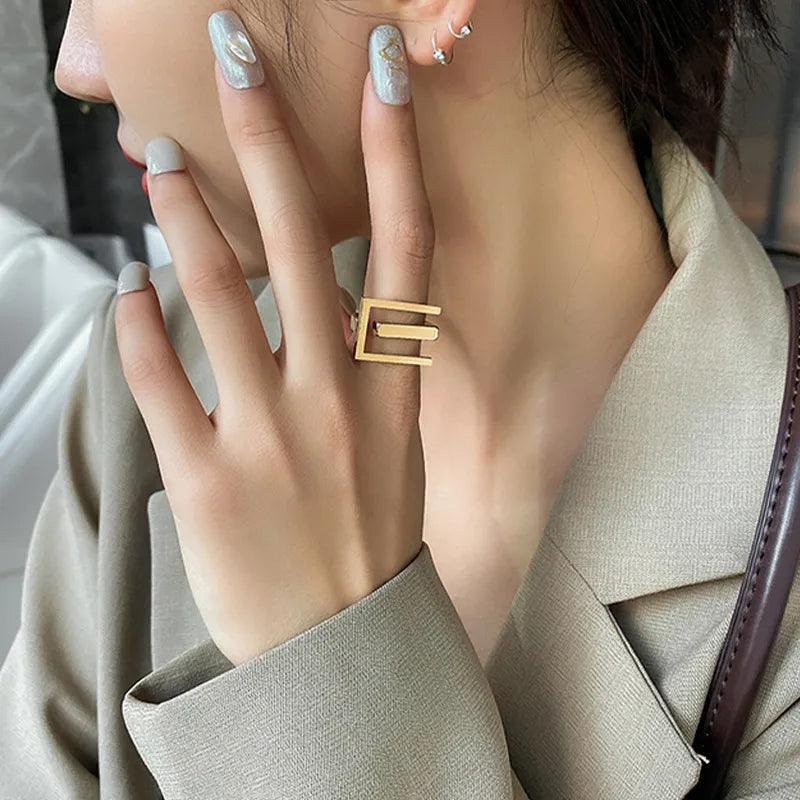 simple style commute solid color stainless steel plating gold plated rings - Lilah jewellery boutique 