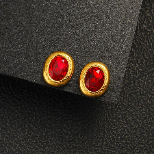 1 Pair Elegant Vintage Style Oval 304 Stainless Steel 316 Stainless Steel Glass 18K Gold Plated Ear Studs - Lilah jewellery boutique 