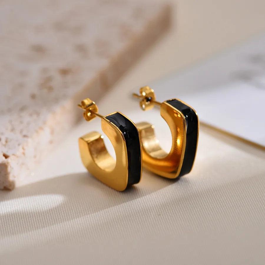 1 Pair Elegant Simple Style Geometric Enamel Plating Stainless Steel Gold Plated Ear Studs - Lilah jewellery boutique 