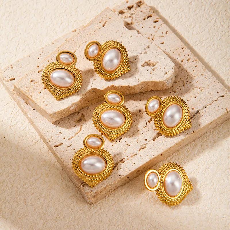 1 Pair Elegant Streetwear Oval Plating Inlay 304 Stainless Steel Artificial Pearls 14K Gold Plated Ear Studs - Lilah jewellery boutique 