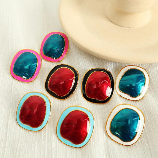 1 Pair Elegant Streetwear Geometric Color Block Enamel Plating Titanium Steel Ear Studs - Lilah jewellery boutique 