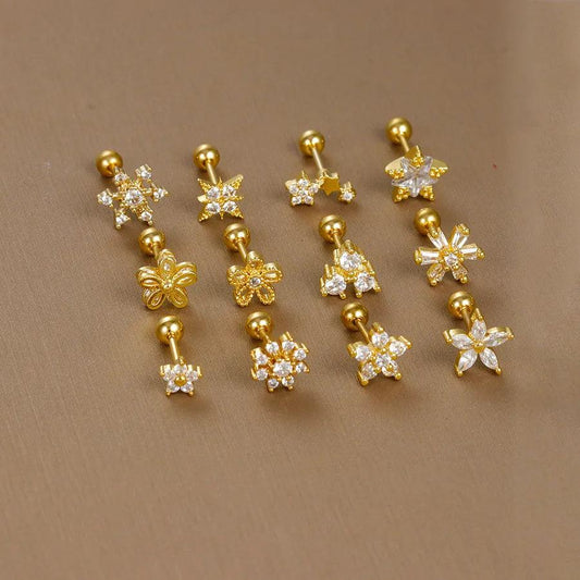 1 piece sweet simple style flower plating inlay titanium steel zircon ear studs - Lilah jewellery boutique 