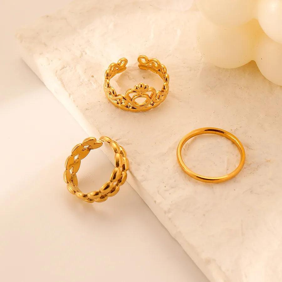 Wholesale Jewelry Fashion Geometric Stainless Steel Artificial Gemstones 18K Gold Plated Plating Rings - Lilah jewellery boutique 