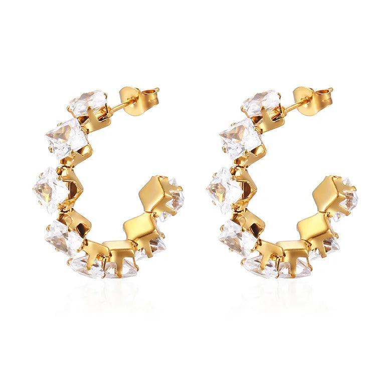 Κρίκοι με στρας 201 Stainless Steel Zircon 18K Gold Plated Earrings - Lilah jewellery boutique 