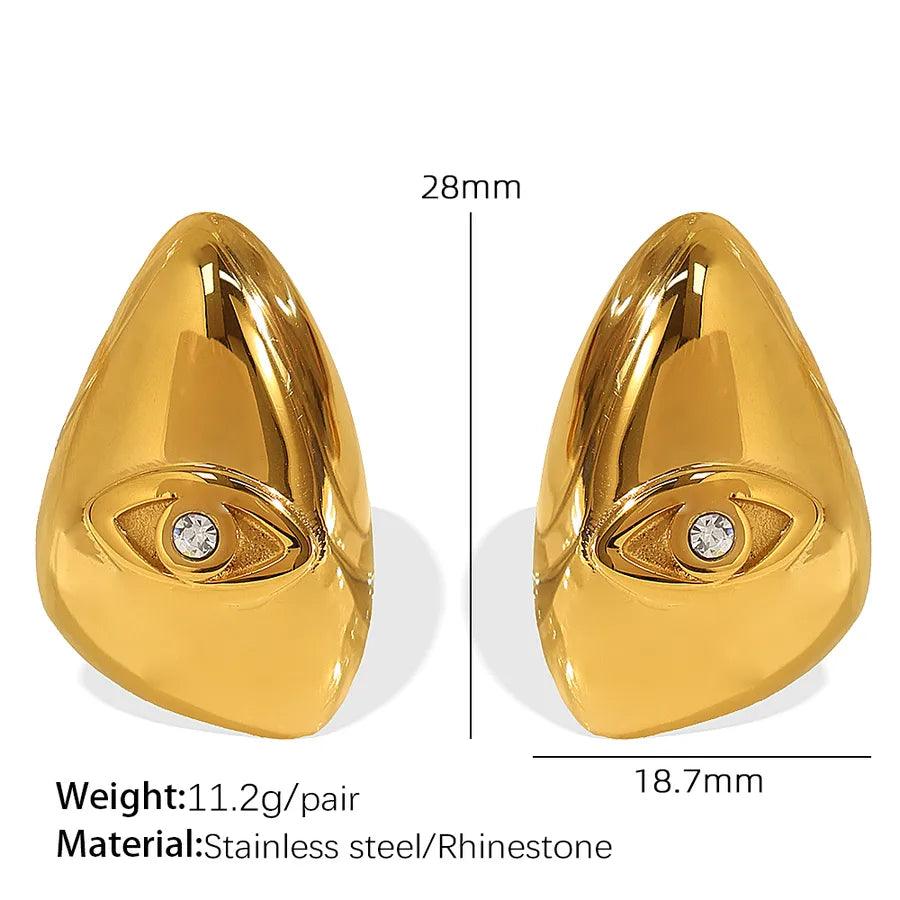 1 Pair IG Style Elegant Simple Style Eye Polishing Plating 304 Stainless Steel Artificial Rhinestones 18K Gold Plated Ear Studs - Lilah jewellery boutique 