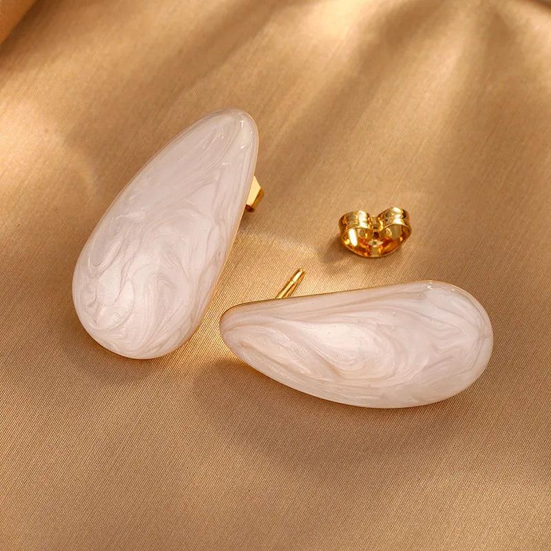 1 Pair Elegant Vintage Style Water Droplets 304 Stainless Steel Imitation Gold Ear Studs - Lilah jewellery boutique 