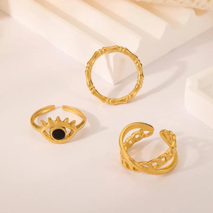 Wholesale Jewelry Fashion Geometric Stainless Steel Artificial Gemstones 18K Gold Plated Plating Rings - Lilah jewellery boutique 