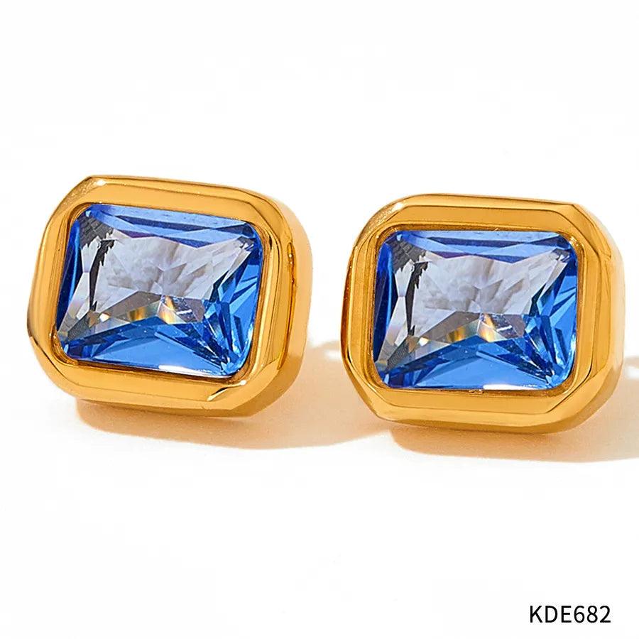 1 Pair Retro Square Plating Inlay 304 Stainless Steel Zircon 16K Gold Plated White Gold Plated Gold Plated Ear Studs - Lilah jewellery boutique 