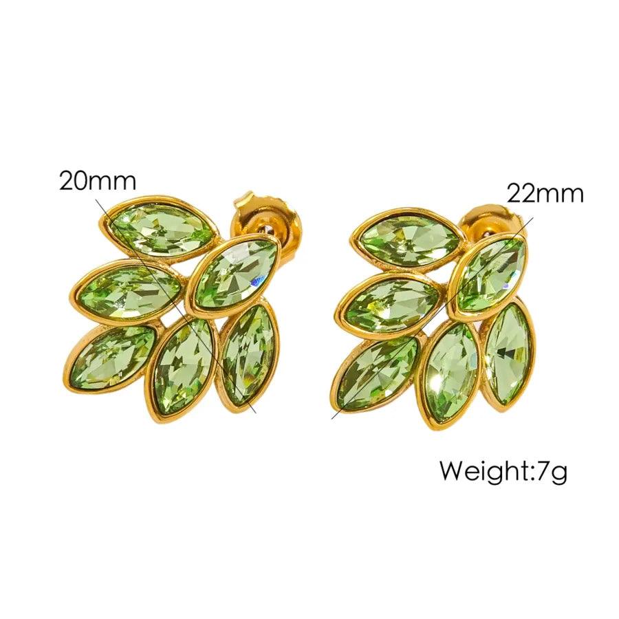 1 Pair Simple Style Leaf 304 Stainless Steel Zircon Ear Studs - Lilah jewellery boutique 