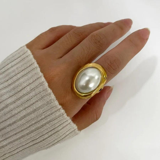 Wholesale Jewelry Casual Elegant Lady Geometric 316L Stainless Steel Imitation Pearl Inlay Rings - Lilah jewellery boutique 