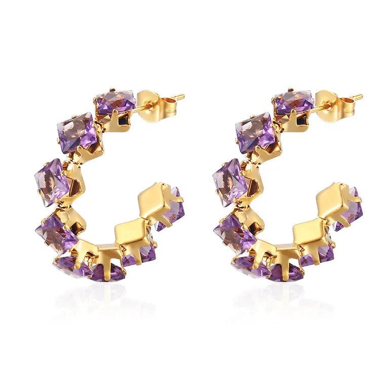 Κρίκοι με στρας 201 Stainless Steel Zircon 18K Gold Plated Earrings - Lilah jewellery boutique 