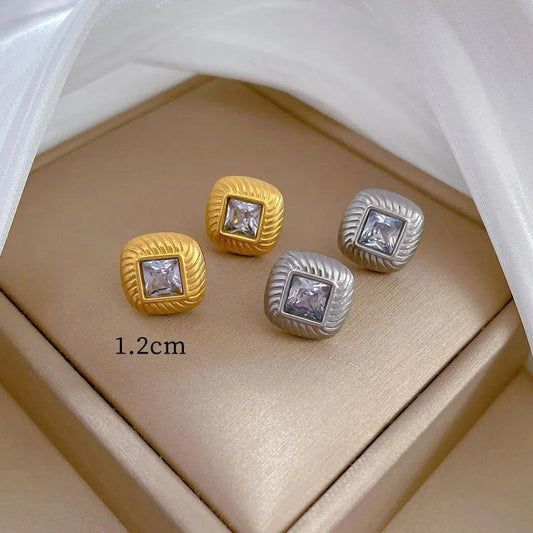 1 piece simple style classic style square plating inlay titanium steel artificial gemstones ear studs - Lilah jewellery boutique 