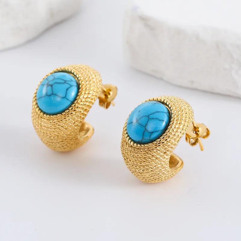 Σκουλαρίκια με πέτρα/πέρλα 304 Stainless Steel Turquoise Ear Studs - Lilah jewellery boutique 