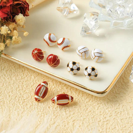 1 Pair Simple Style Sports Commute Basketball Football Enamel Plating 304 Stainless Steel 14K Gold Plated Ear Studs - Lilah jewellery boutique 