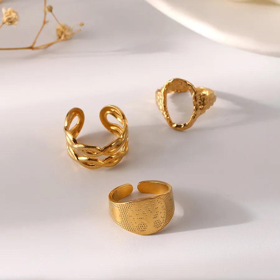 Wholesale Jewelry Fashion Geometric Stainless Steel Artificial Gemstones 18K Gold Plated Plating Rings - Lilah jewellery boutique 