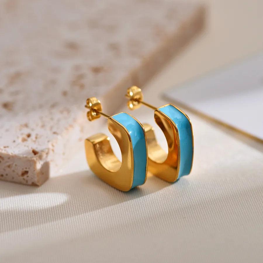 1 Pair Elegant Simple Style Geometric Enamel Plating Stainless Steel Gold Plated Ear Studs - Lilah jewellery boutique 